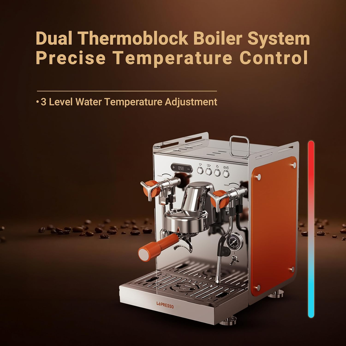 LePresso Commercial-Home Dual Boiler Coffee Machine with Grinder 15- bar ULKA Pump 1.6L - Silver