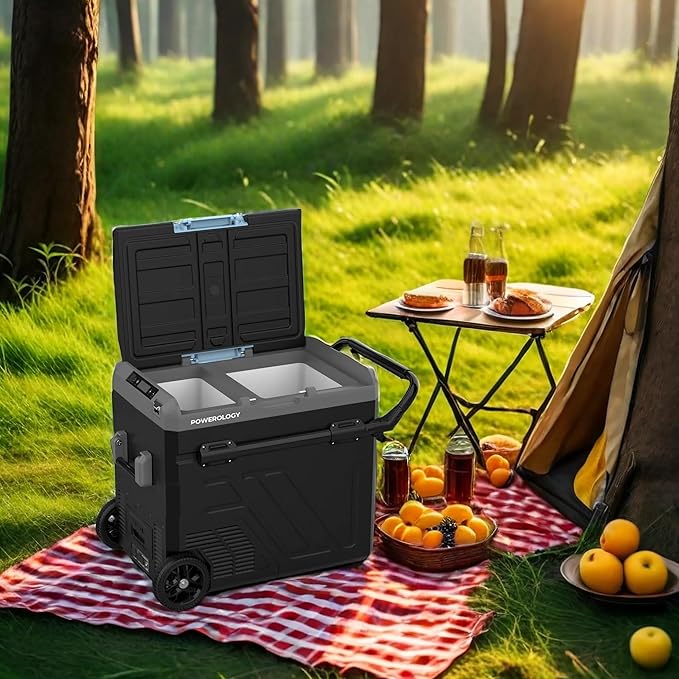 Powerology Portable Smart Fridge & Freezer 40/60L Dual Compartment with Trolley – Gray