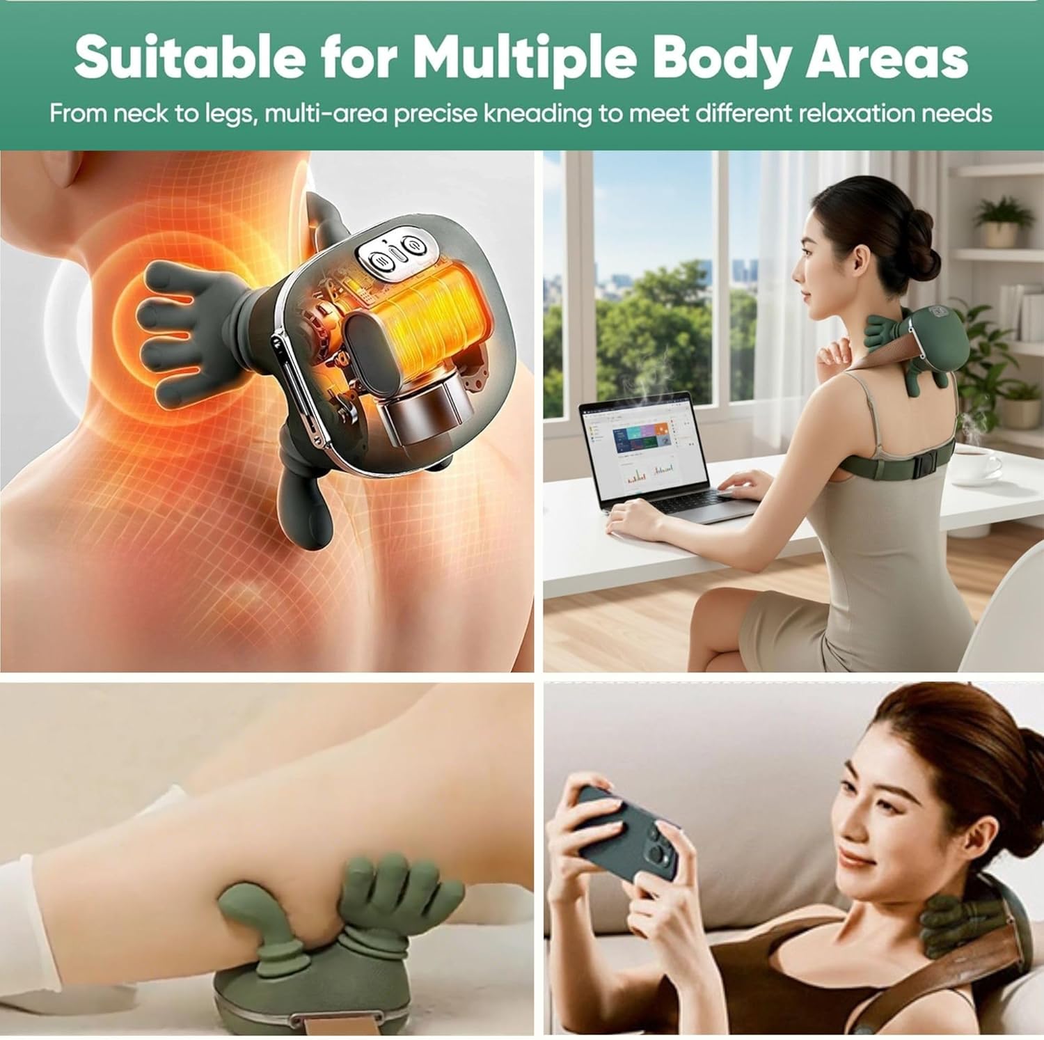 Portable Smart Neck & Shoulder Massager with Heat Therapy – Deep Kneading 5-Finger Massage Pillow