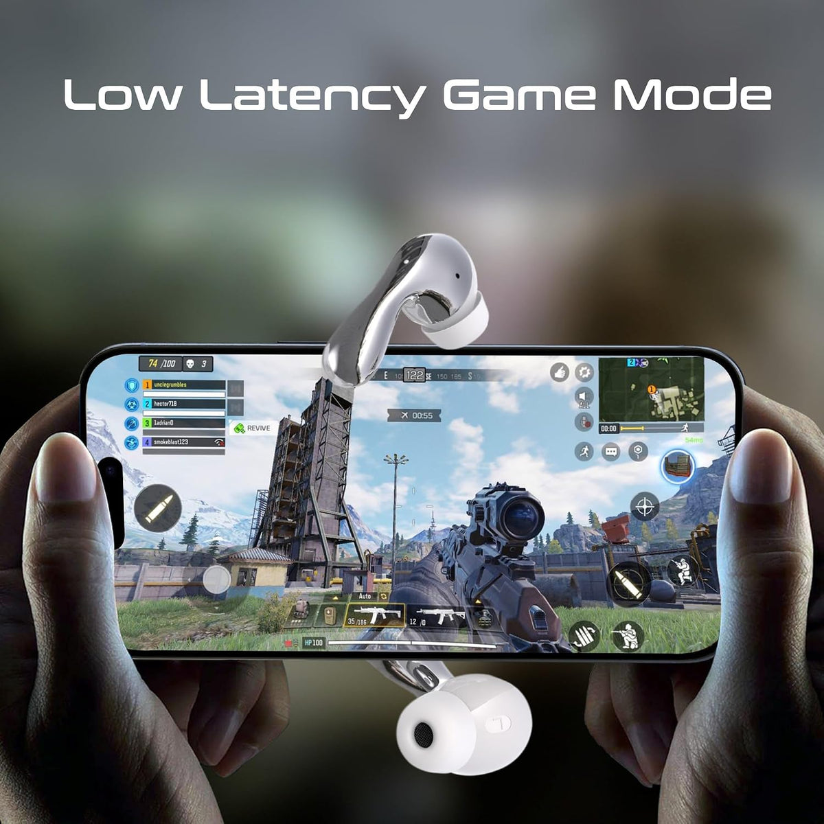 PROMATE Baton سماعات أذن TWS عالية الدقة بتقنية Bluetooth V5.4 مع خاصية Hybrid ANC وIntellitouch