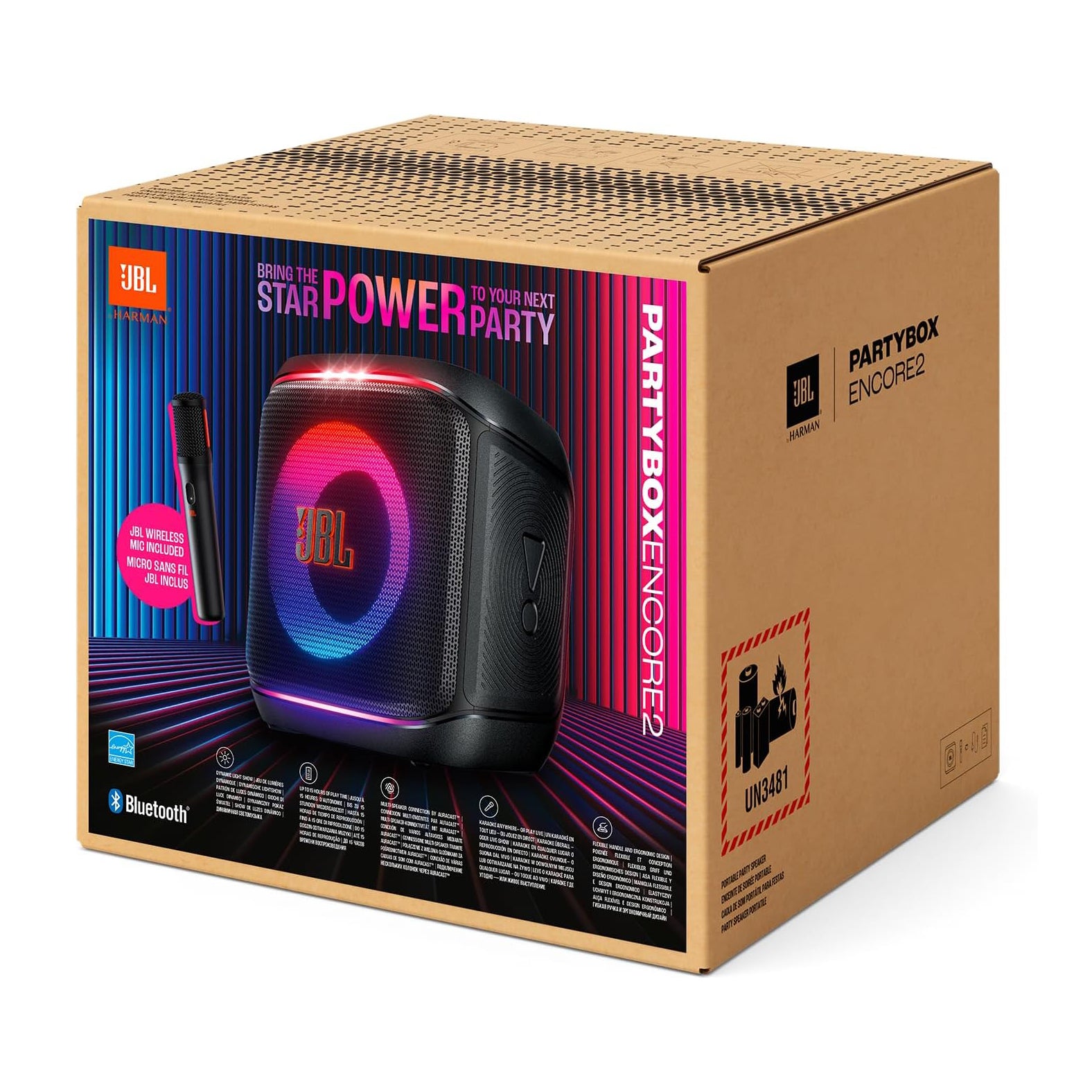 سماعة JBL PartyBox Encore 2 المحمولة بتقنية Bluetooth مع ميكروفون لاسلكي – أسود