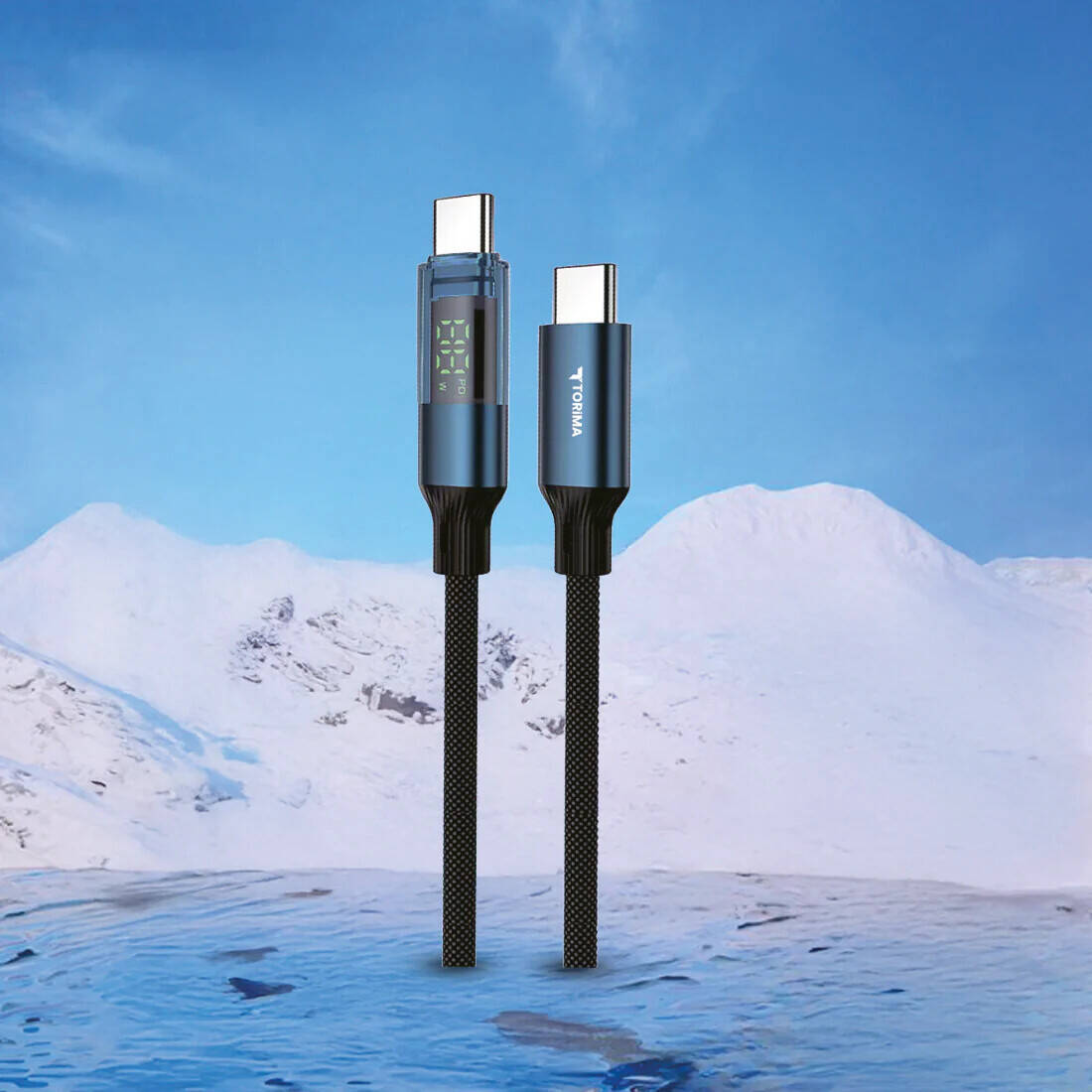 Torima Fast Charging Cable – Type-C to Type-C / Type-C to Lightning with LED Screen U22 BLACK