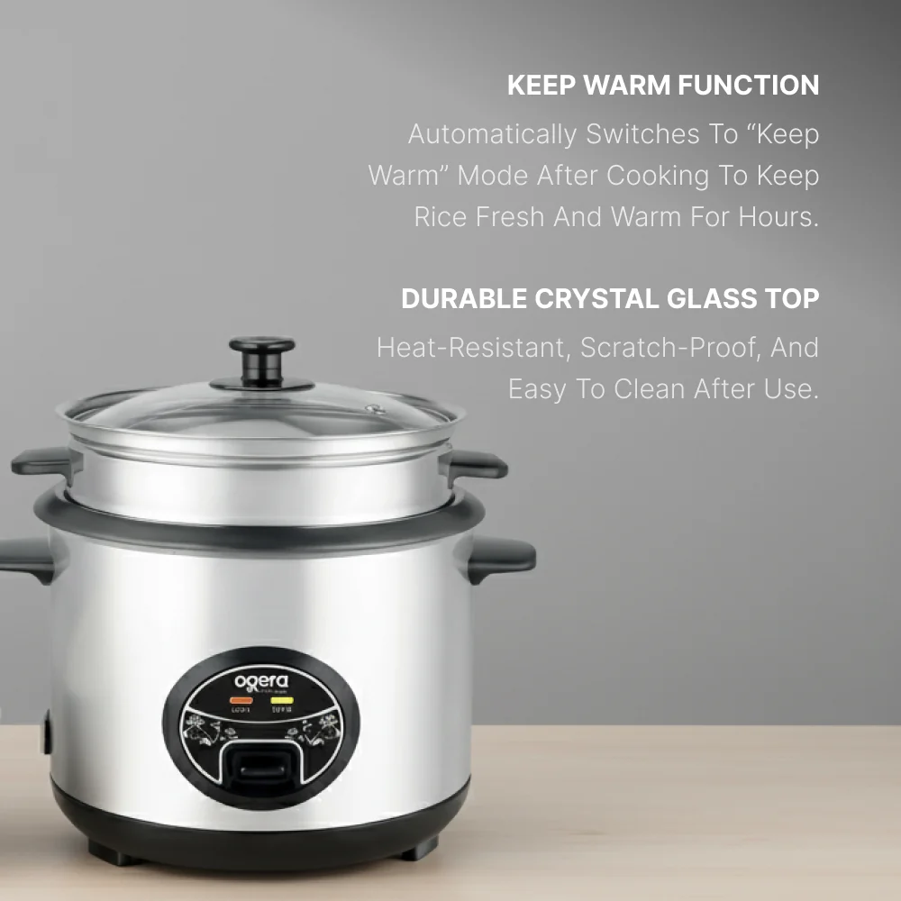 Ogera Og9500rc Rice Cooker With Glass Lid 1.8l Capacity Non-Stick Inner Pot