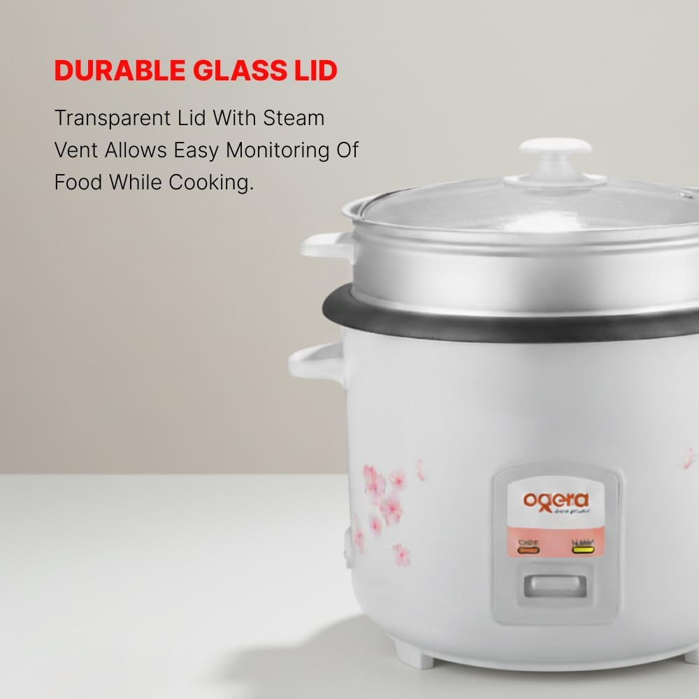 Ogera Rice Cooker 2.2L Capacity Non-Stick Pot Cook & Warm Functions Glass Lid OG9501RC