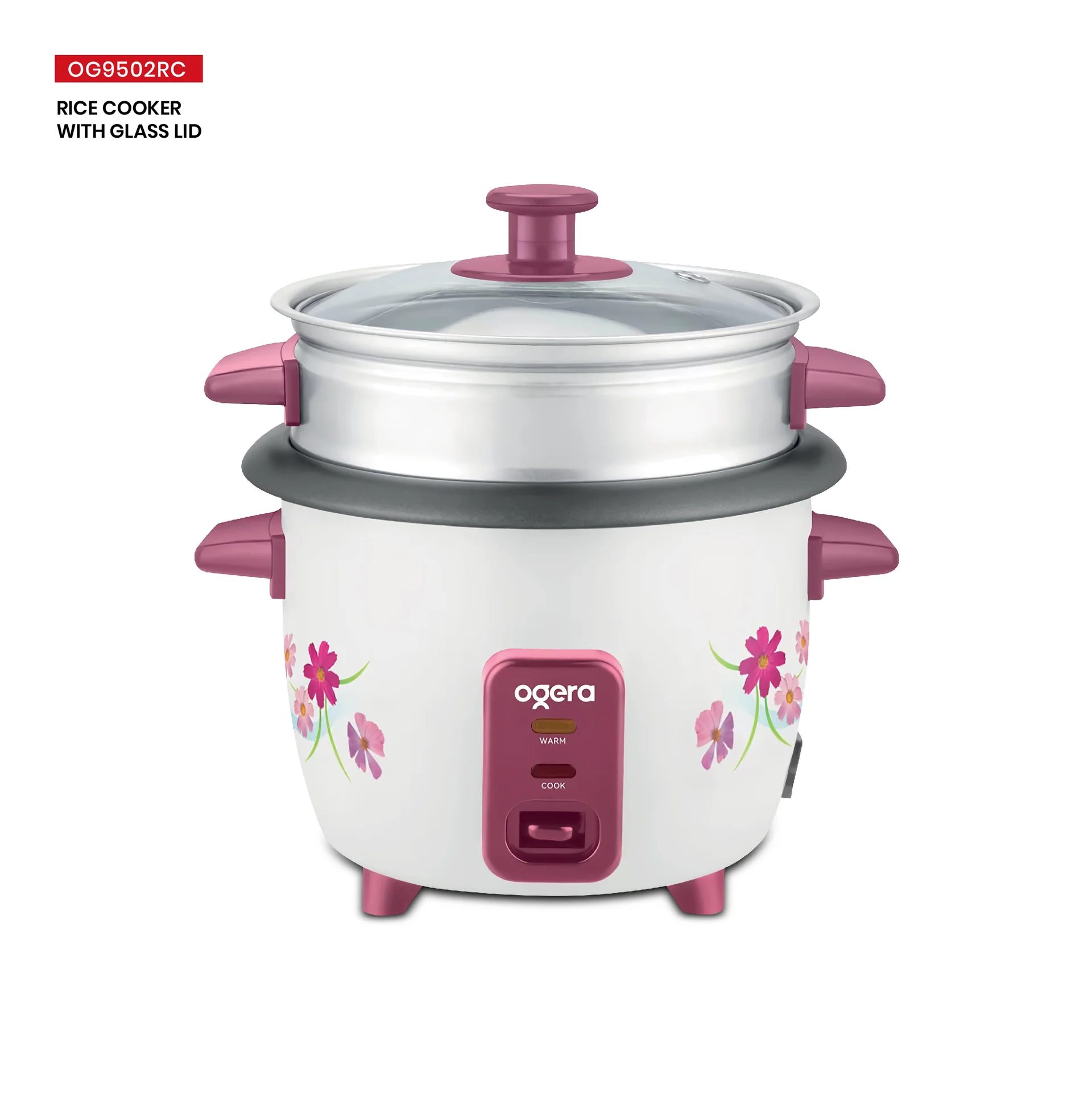 Ogera Rice Cooker 1L Capacity Non-Stick Inner Pot Auto Cook and Keep Warm Function OG9502RC