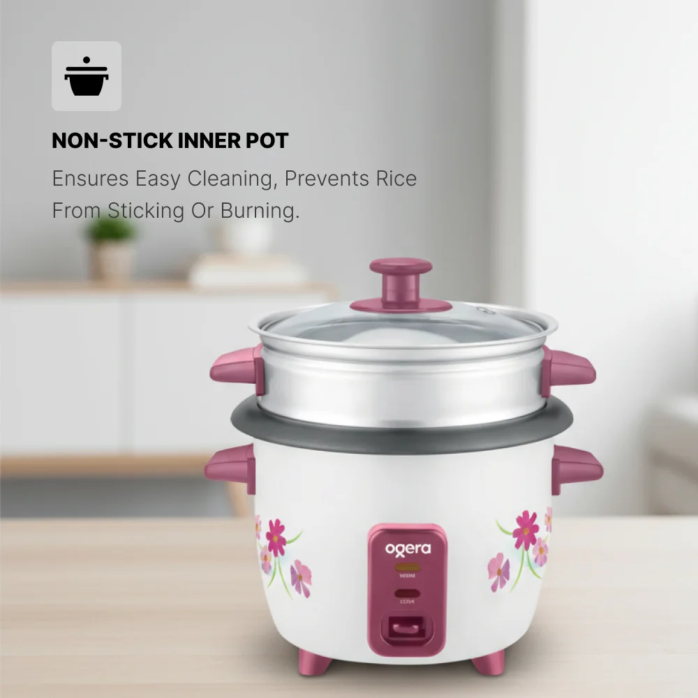 Ogera Rice Cooker 1L Capacity Non-Stick Inner Pot Auto Cook and Keep Warm Function OG9502RC