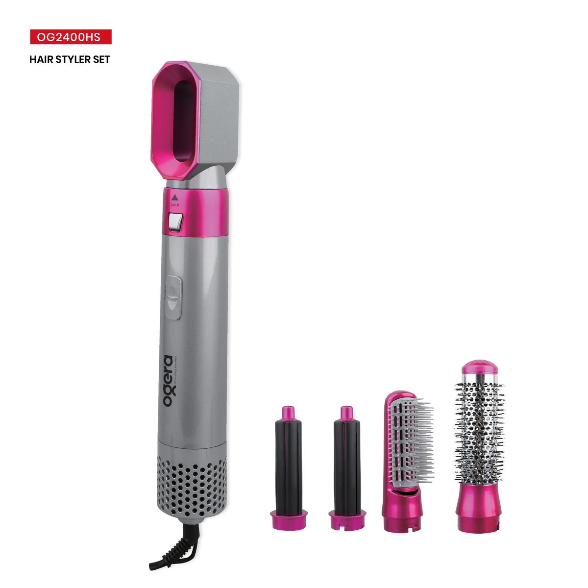 Ogera Hair Styler 5 in 1 Set Multi Styling Hot Air Brush OG2400HS Grey & Pink