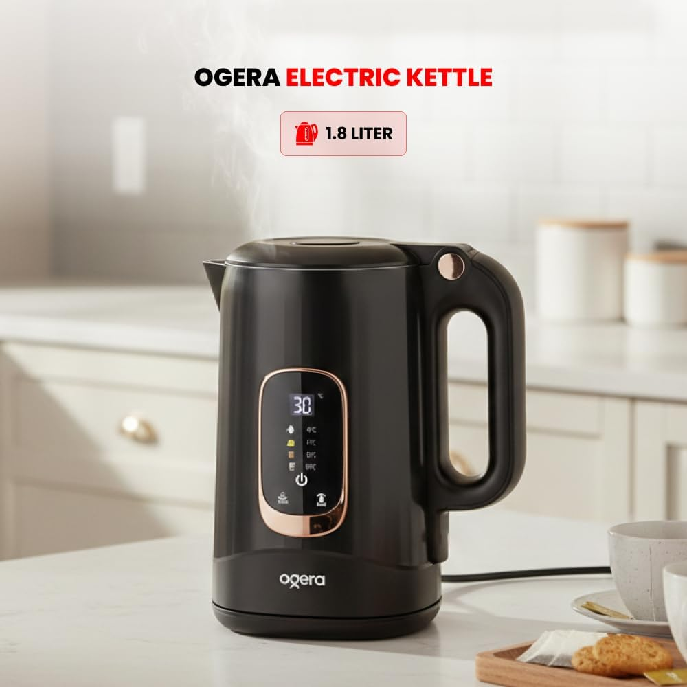 Ogera 1.8L Electric Kettle with Digital Temperature Display Auto ShutOff & BoilDry OG1512EK