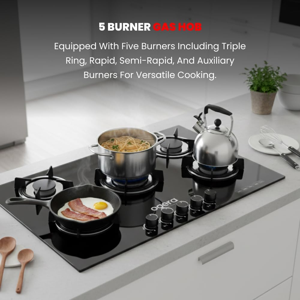 Ogera 5-in-1 Built-In Gas Hob OG3021GC | 5 Burner Auto Ignition Gas Stove