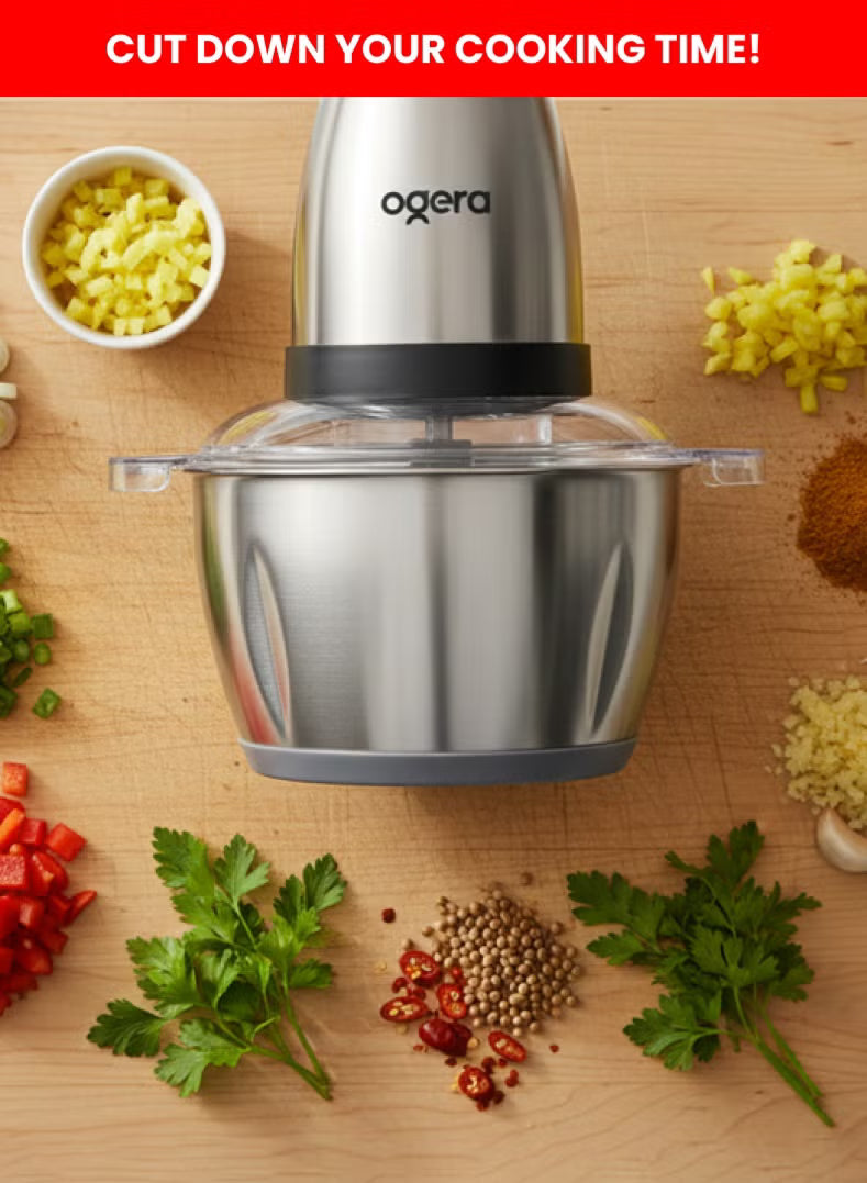 Ogera Electric Food Chopper & Mincer XXL 2.0L Stainless Steel Bowl Anti-Slip Base OG4000FC