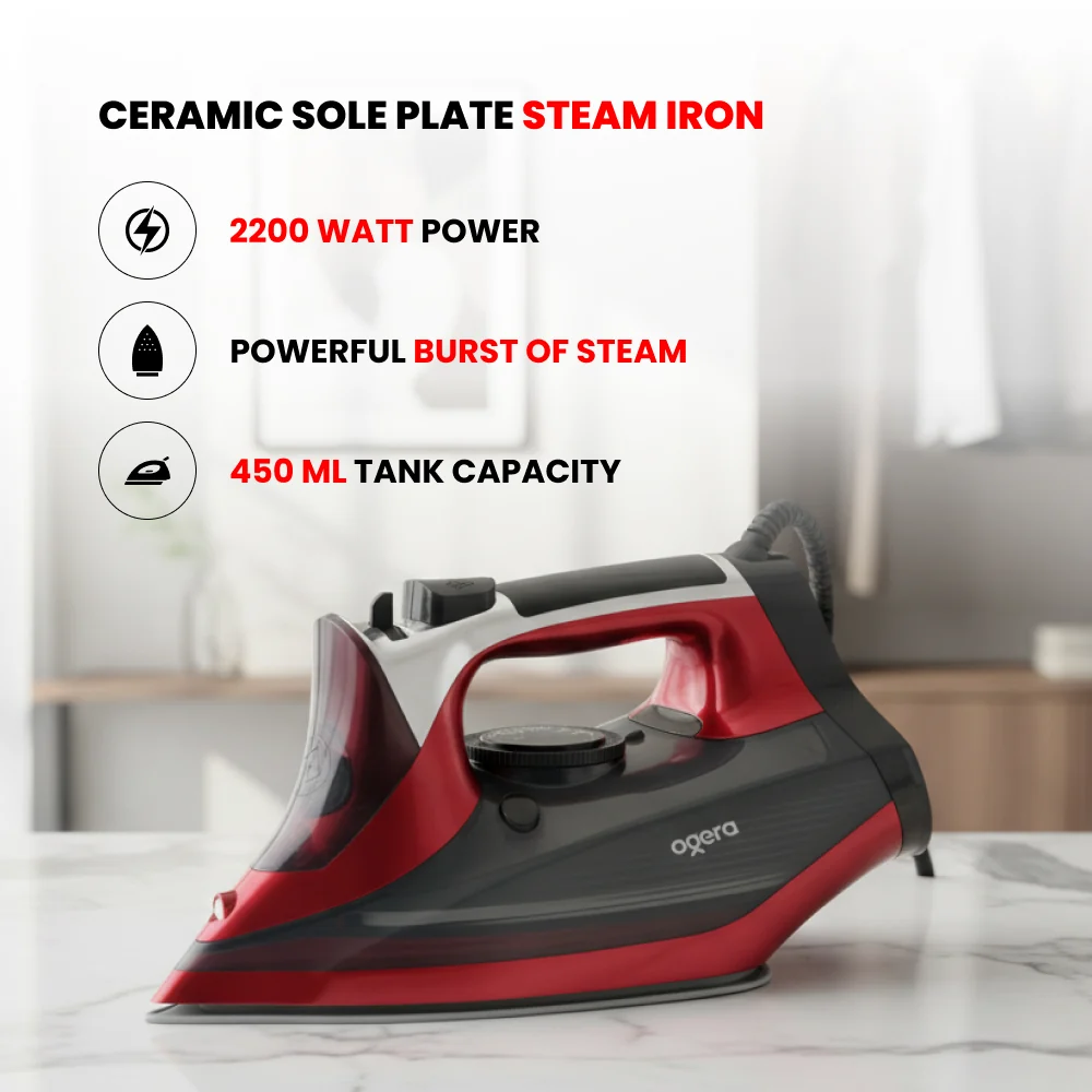 Ogera Steam Iron 2200W Ceramic Soleplate Anti-Drip System Anti-Drip System OG50SI