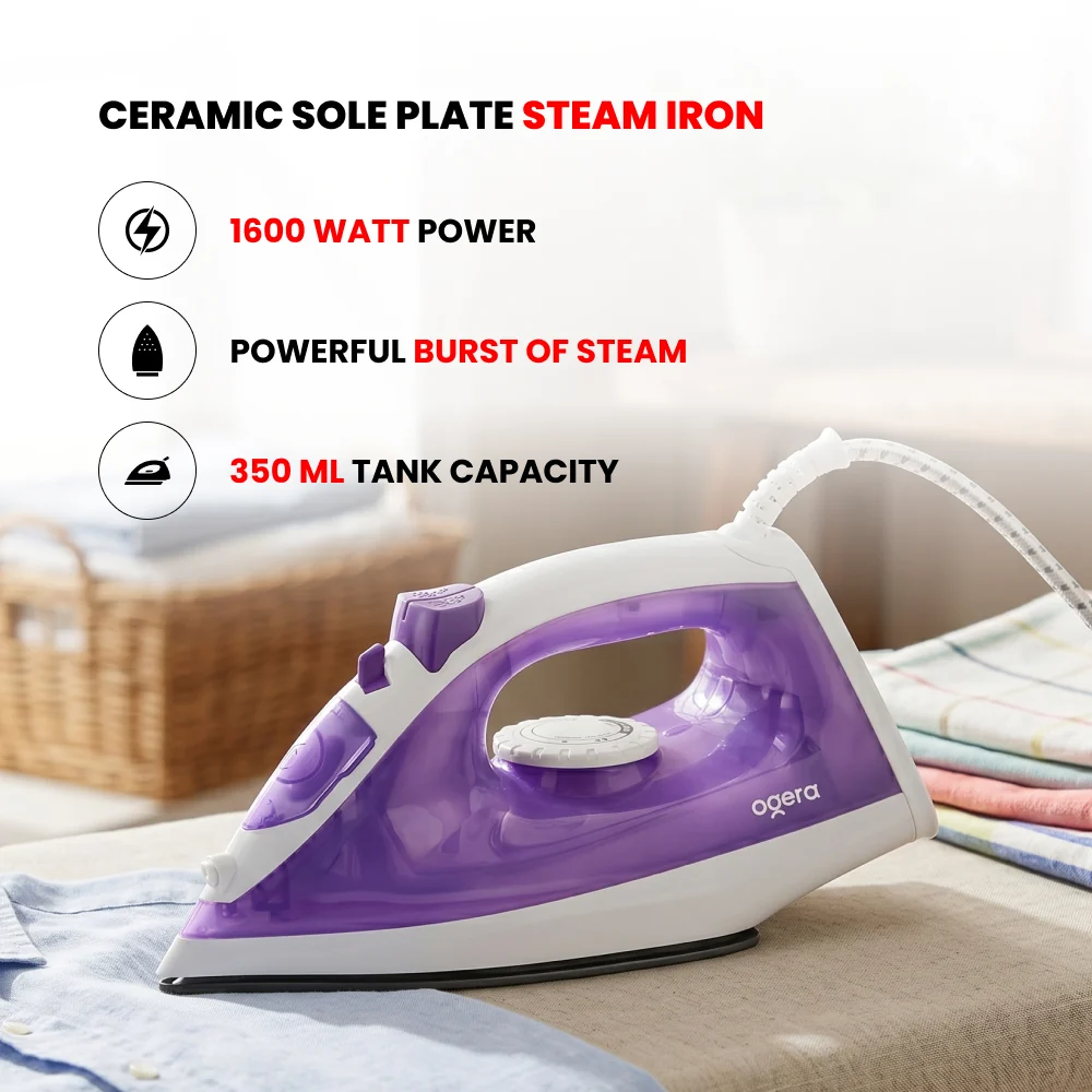 Ogera Steam Iron 1600W Ceramic Soleplate Anti-Drip Function OG52SI