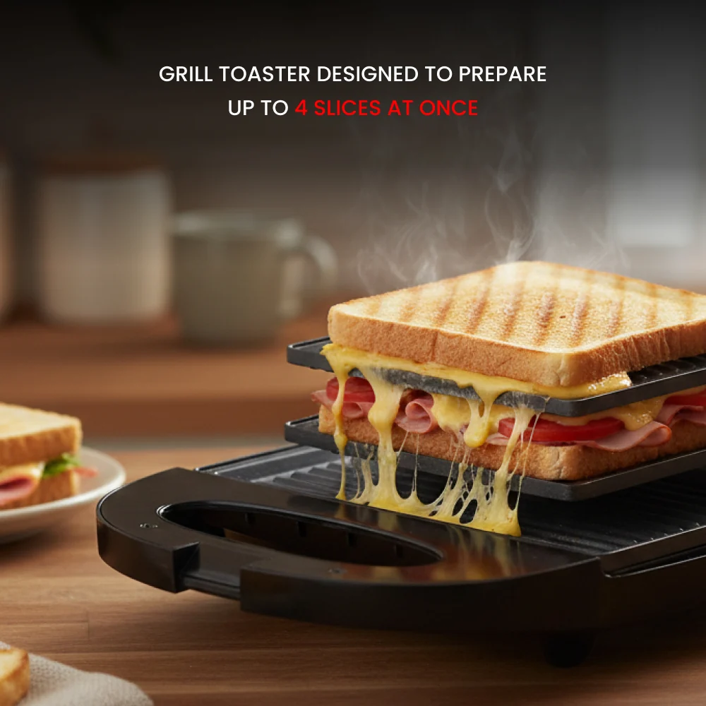 Ogera Grill Toaster 1400W Non-Stick Grill Plates 4-Slice Capacity OG1301GT
