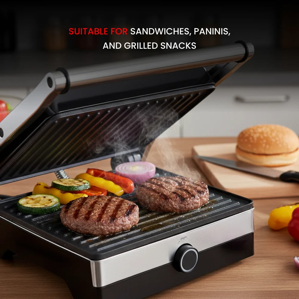 Ogera Commercial Grill Toaster 2000W Clamshell Press with Non-Stick Grill Plates OG1300GT