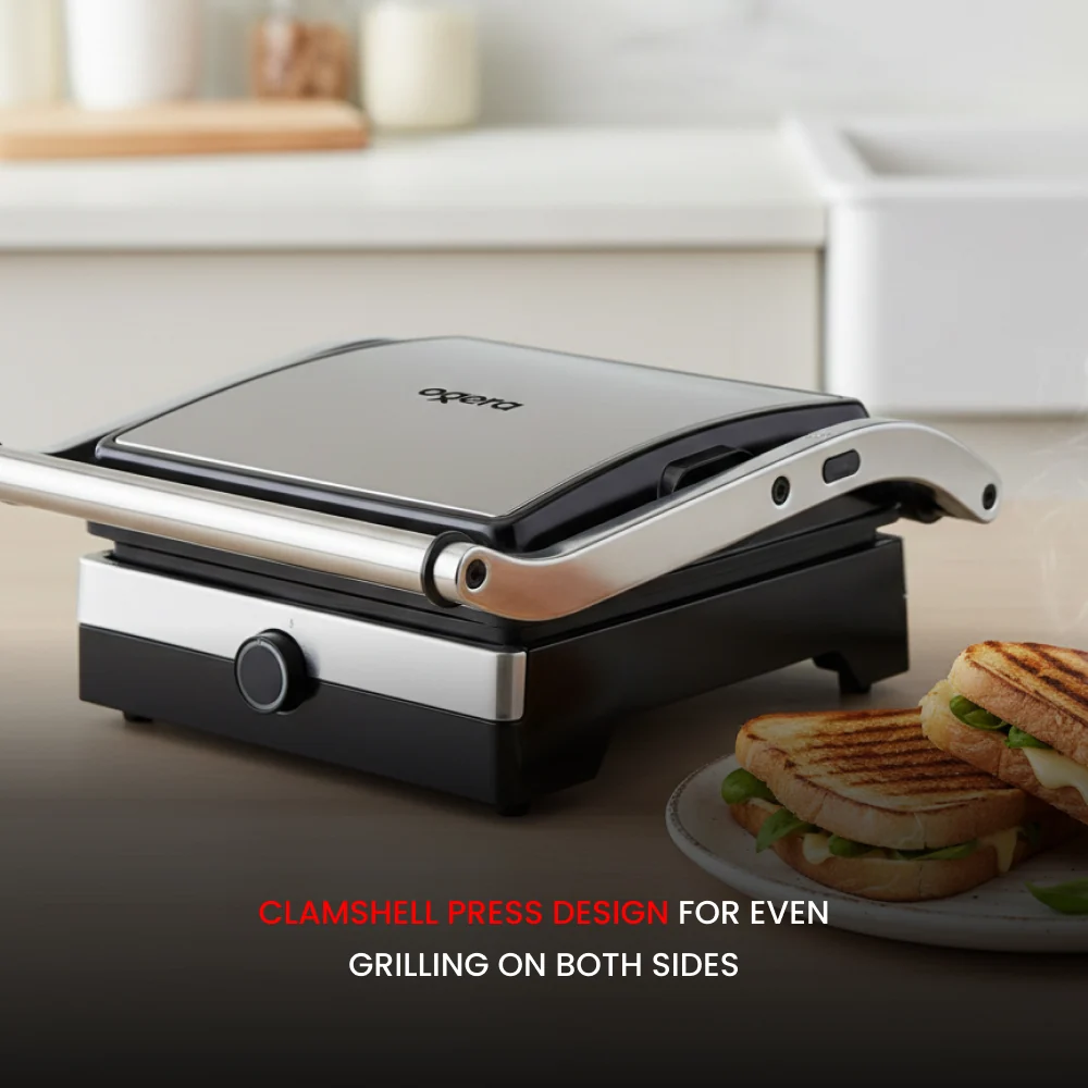 Ogera Commercial Grill Toaster 2000W Clamshell Press with Non-Stick Grill Plates OG1300GT
