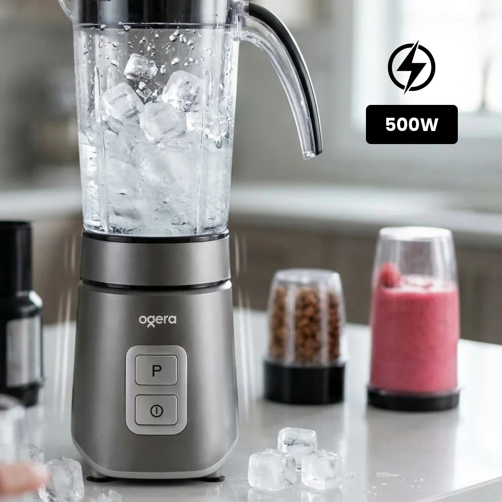 Ogera 5‑in‑1 Smoothie Maker 500W | Personal Blender with Multiple Jars & Attachments 100% Copper Motor