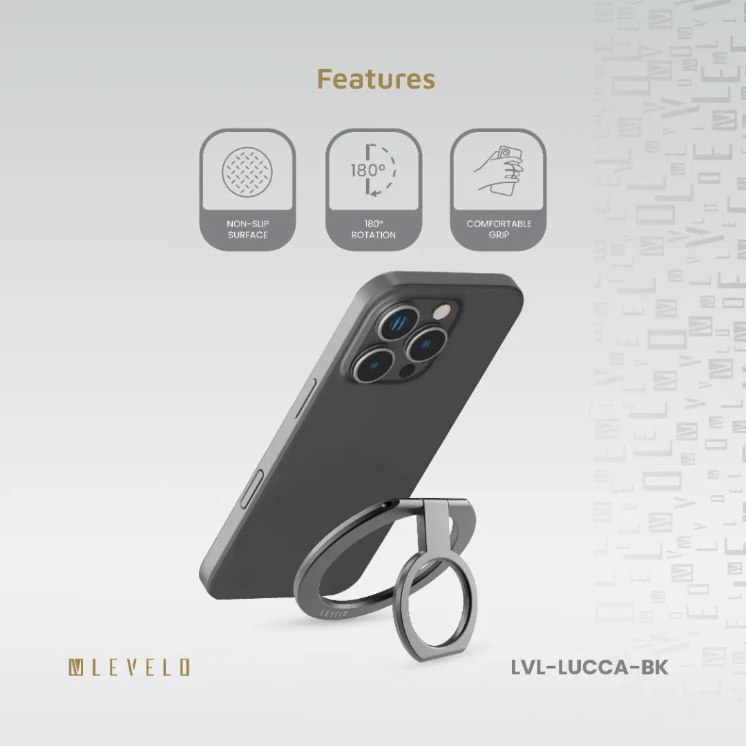 Levelo Lucca Magsafe Phone Ring Holder - Desert Titanium (Matte Black)