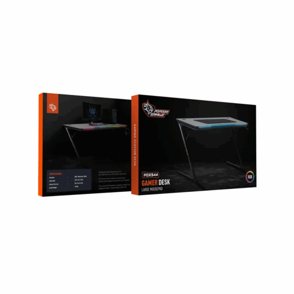 Porodo Gaming Table with RGB LED Light with Gaming Mousepad - Black