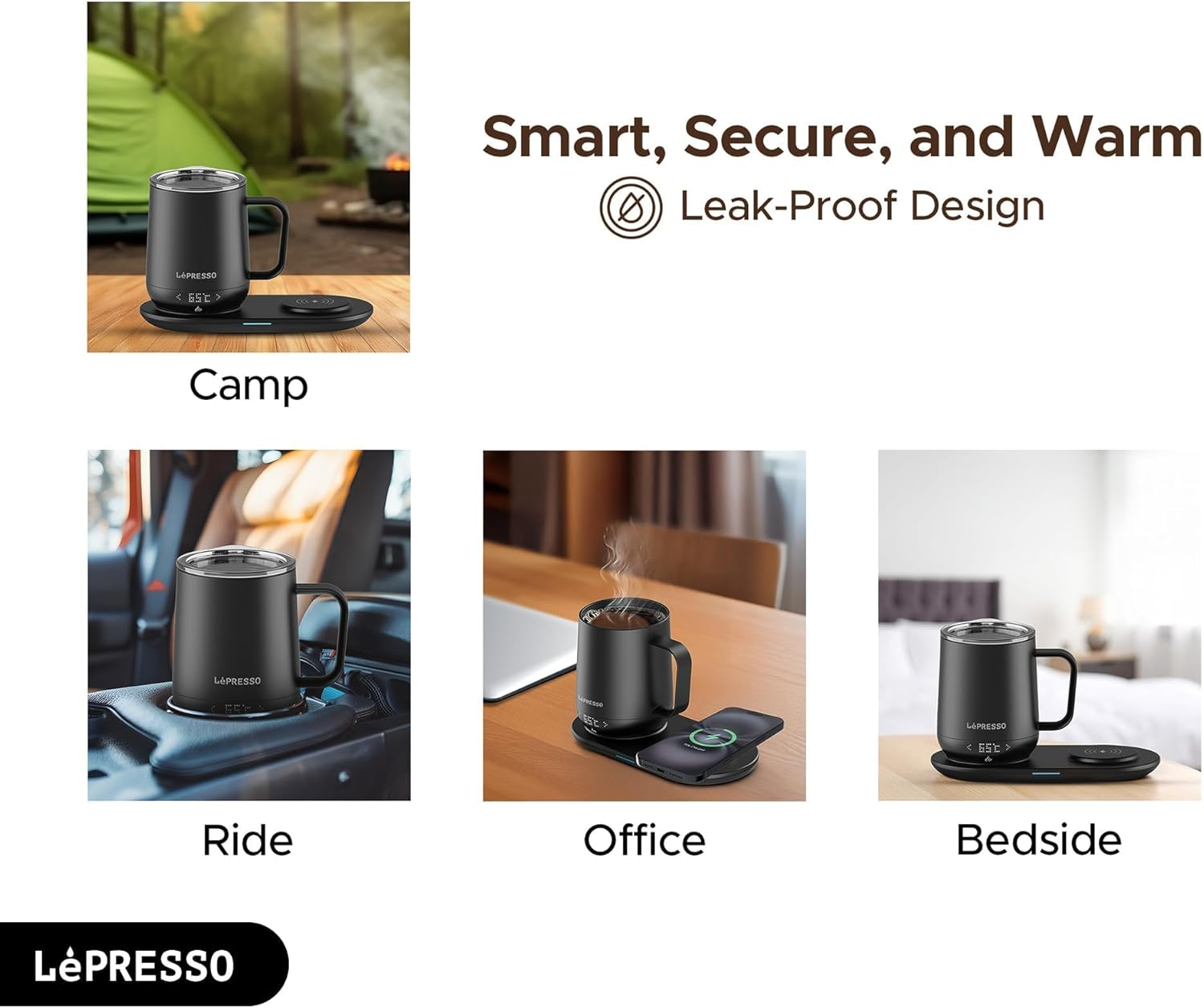 LePresso Smart Heated Mug 12oz with Wireless Charging Pad