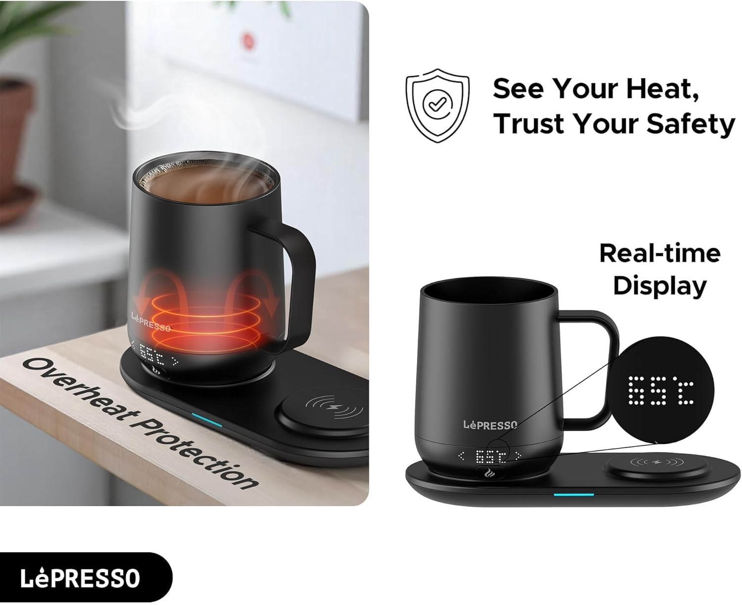 LePresso Smart Heated Mug 12oz with Wireless Charging Pad