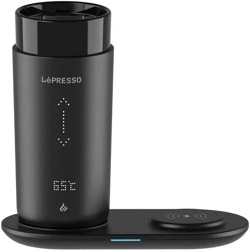 LePresso Smart Travel Heated Mug 12oz with Wireless Charging Pad
