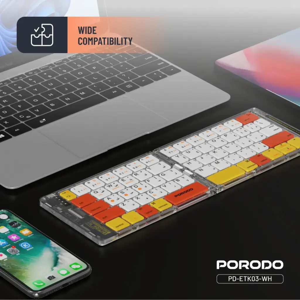 Porodo Crystal Shell Transparent Bluetooth Folding Keyboard
