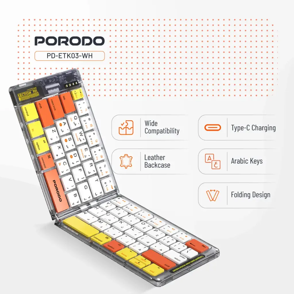 Porodo Crystal Shell Transparent Bluetooth Folding Keyboard