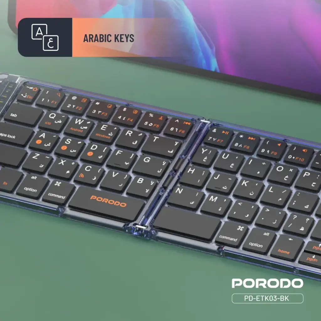 Porodo Crystal Shell Transparent Bluetooth Folding Keyboard