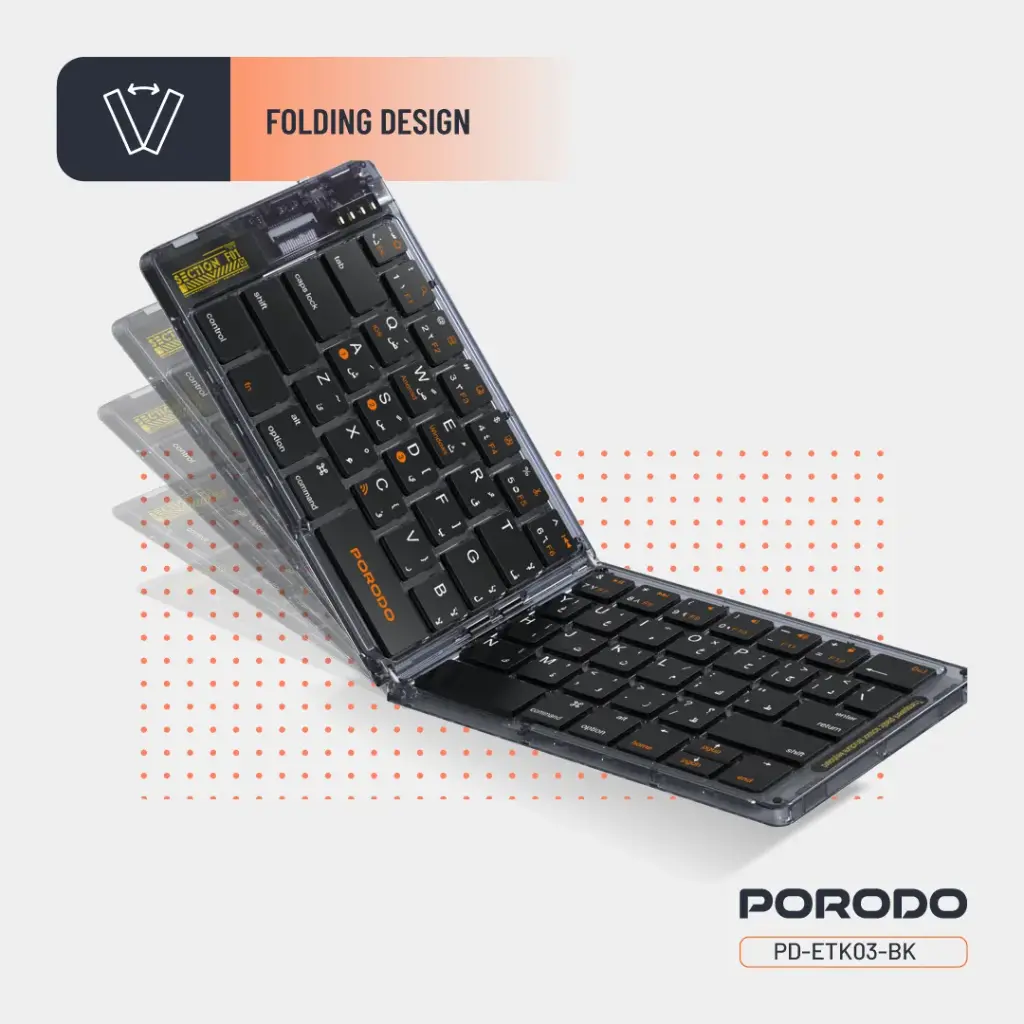 Porodo Crystal Shell Transparent Bluetooth Folding Keyboard