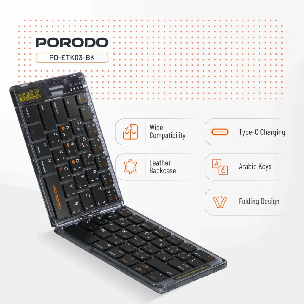 Porodo Crystal Shell Transparent Bluetooth Folding Keyboard
