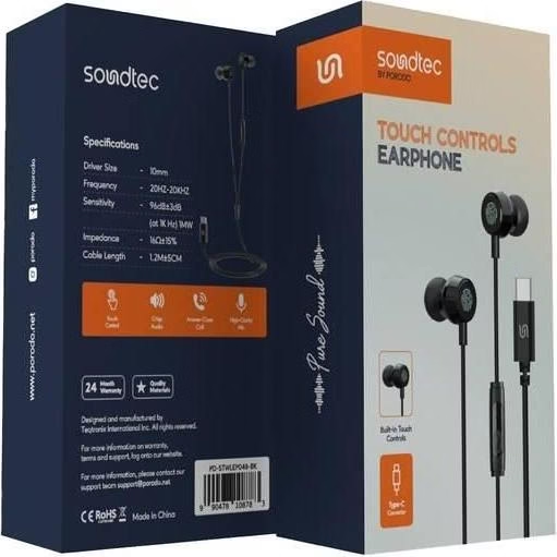Porodo Soundtec Wired Earphone with Touch Control 100mm