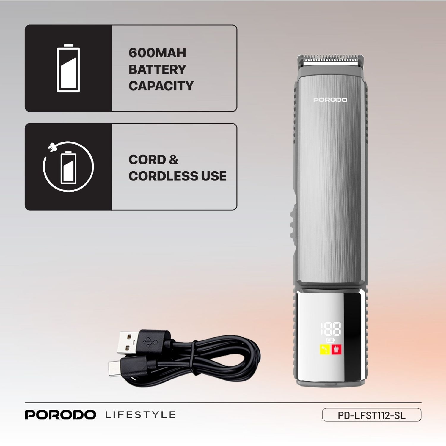 Porodo Lifestyle 4- in-1 Rechargeable Grooming Kit - Silver