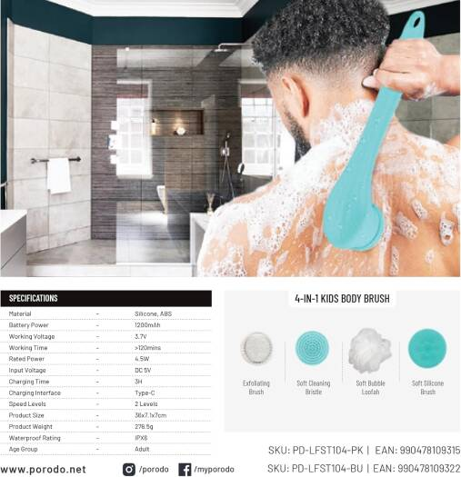 Porodo Lifestyle 4 -in-1 Electric Body Brush