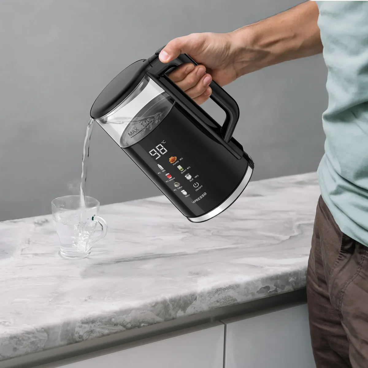 LePresso 2200W 1.7L Electric Kettle with Auto Shut-Off & Digital Display - Black