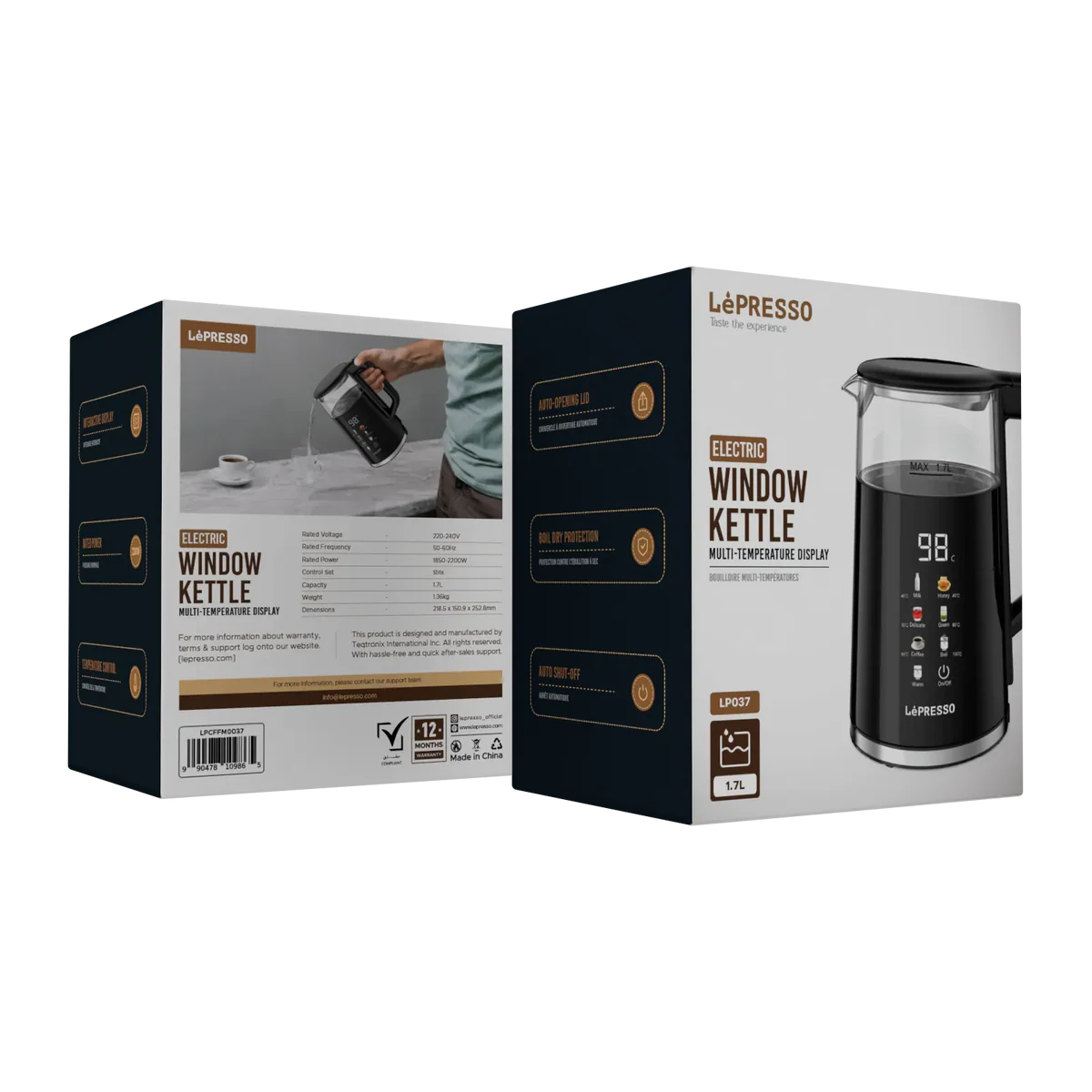 LePresso 2200W 1.7L Electric Kettle with Auto Shut-Off & Digital Display - Black