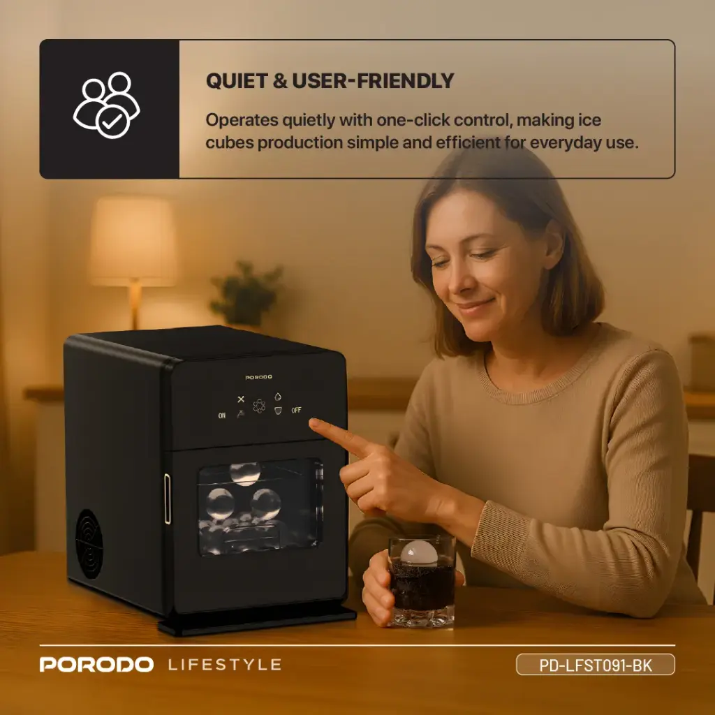 Porodo Lifestyle SPHERE-SHAPED 260W Dual Sphere Ice Maker 1.6L with LCD Touch Display - Black