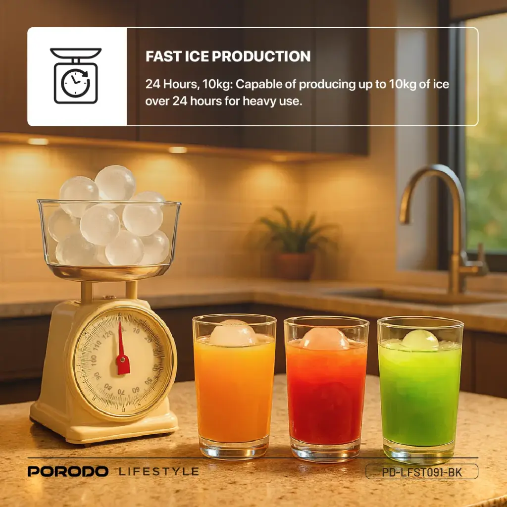 Porodo Lifestyle SPHERE-SHAPED 260W Dual Sphere Ice Maker 1.6L with LCD Touch Display - Black