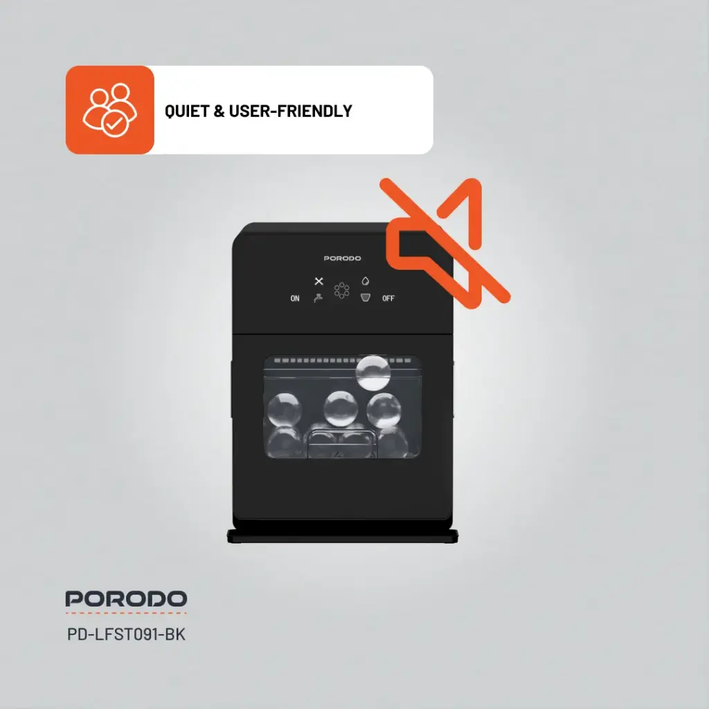 Porodo Lifestyle SPHERE-SHAPED 260W Dual Sphere Ice Maker 1.6L with LCD Touch Display - Black