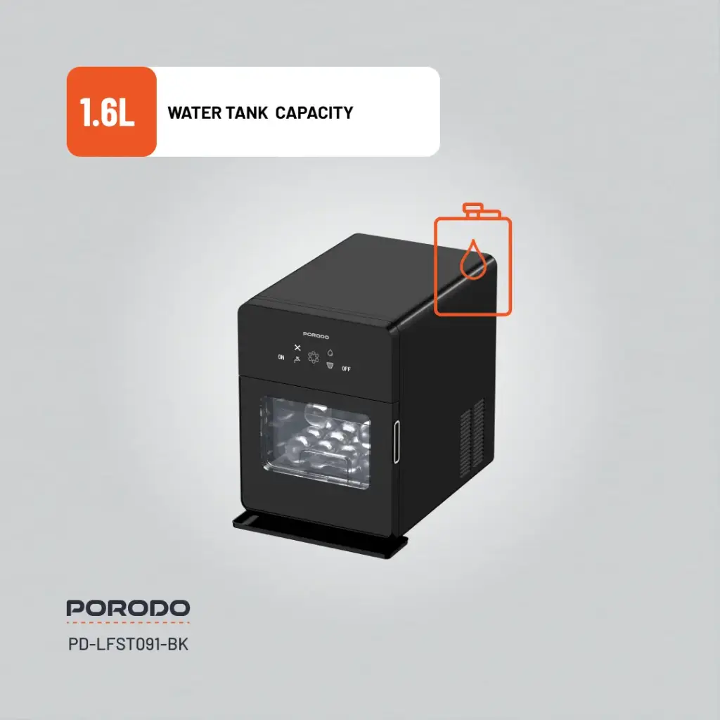 Porodo Lifestyle SPHERE-SHAPED 260W Dual Sphere Ice Maker 1.6L with LCD Touch Display - Black