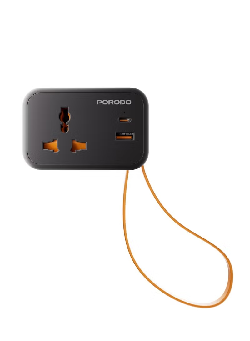 Porodo 20W Universal Wall Socket UK Plug 1 AC*1 USB-A*1 USB-C with 30cm USB-C Cable