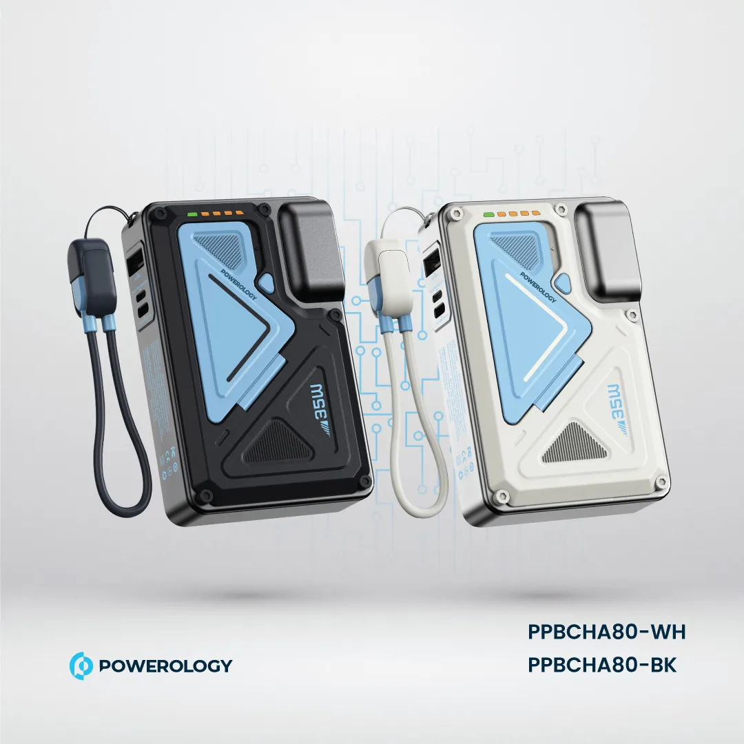 Powerology 10000mAh MagSafe Wireless Power Bank with Type-C & Lightning Cable Adapter