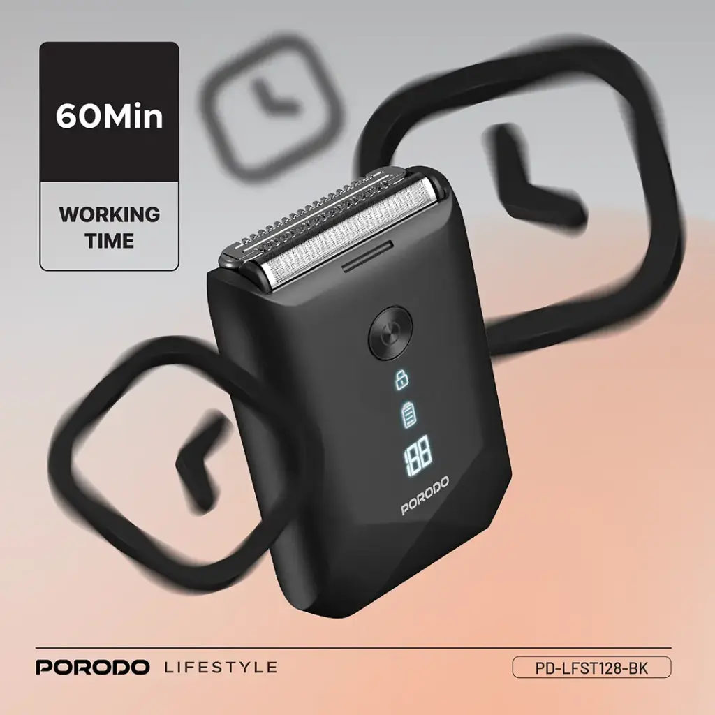 Porodo Lifestyle Dual-Blade IPX7 Portable Travel Shaver 600mAh - Black