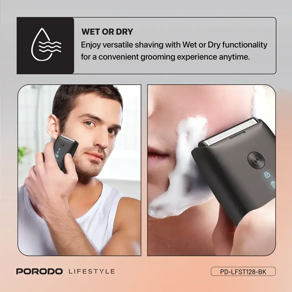 Porodo Lifestyle Dual-Blade IPX7 Portable Travel Shaver 600mAh - Black