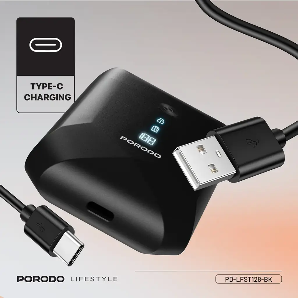 Porodo Lifestyle Dual-Blade IPX7 Portable Travel Shaver 600mAh - Black
