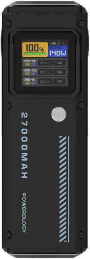 Powerology 140W Dual Channel Smart Battery Display Power Bank with Colorful LED 27000mAh