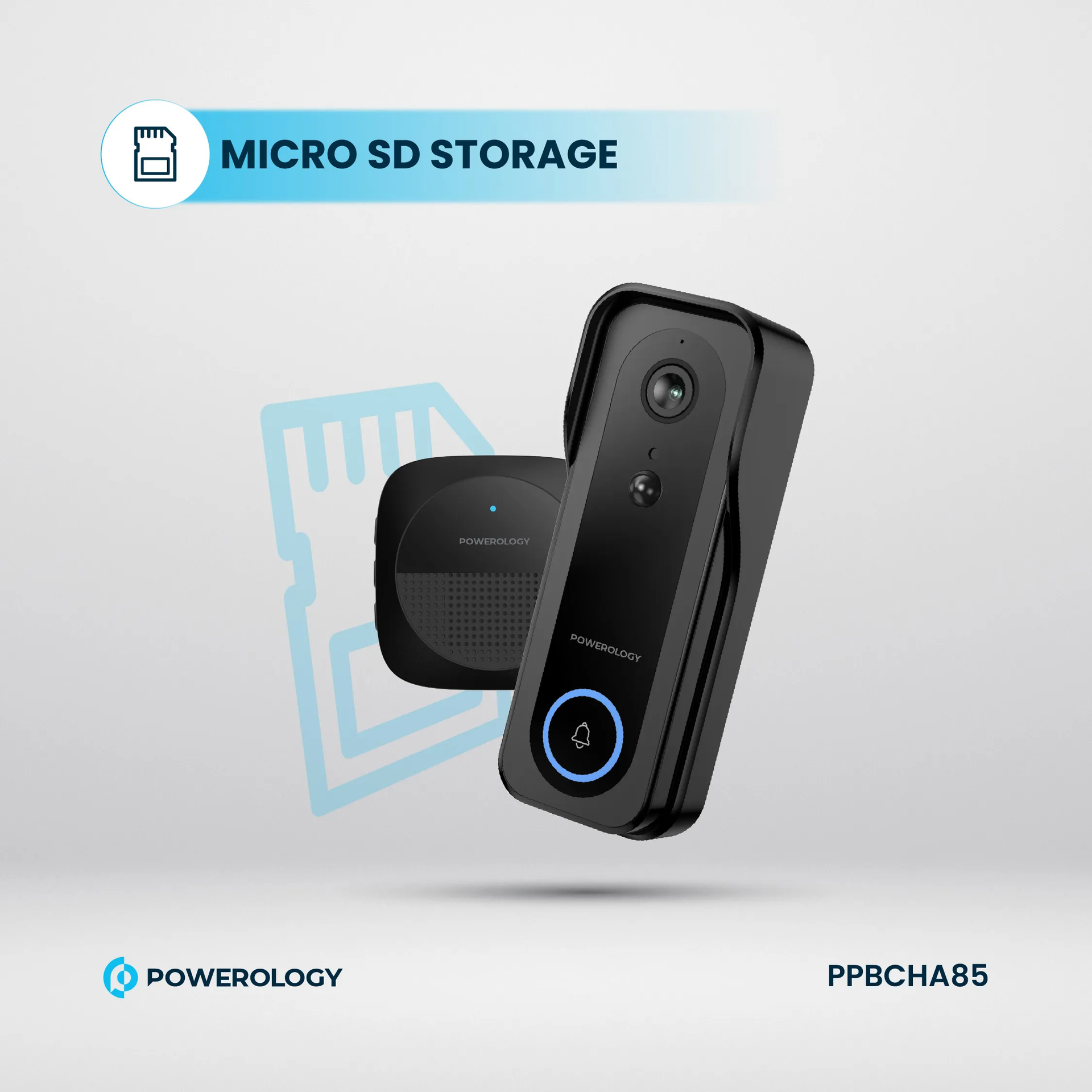 Powerology IP65 265GB 3MP Infrared Smart Camera Doorbell 5200mAh with Voice - Black