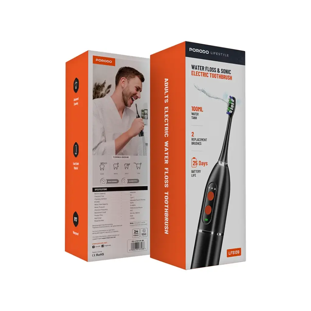 Porodo Floss & Sonic 1000mAh IPX7 Electric Toothbrush