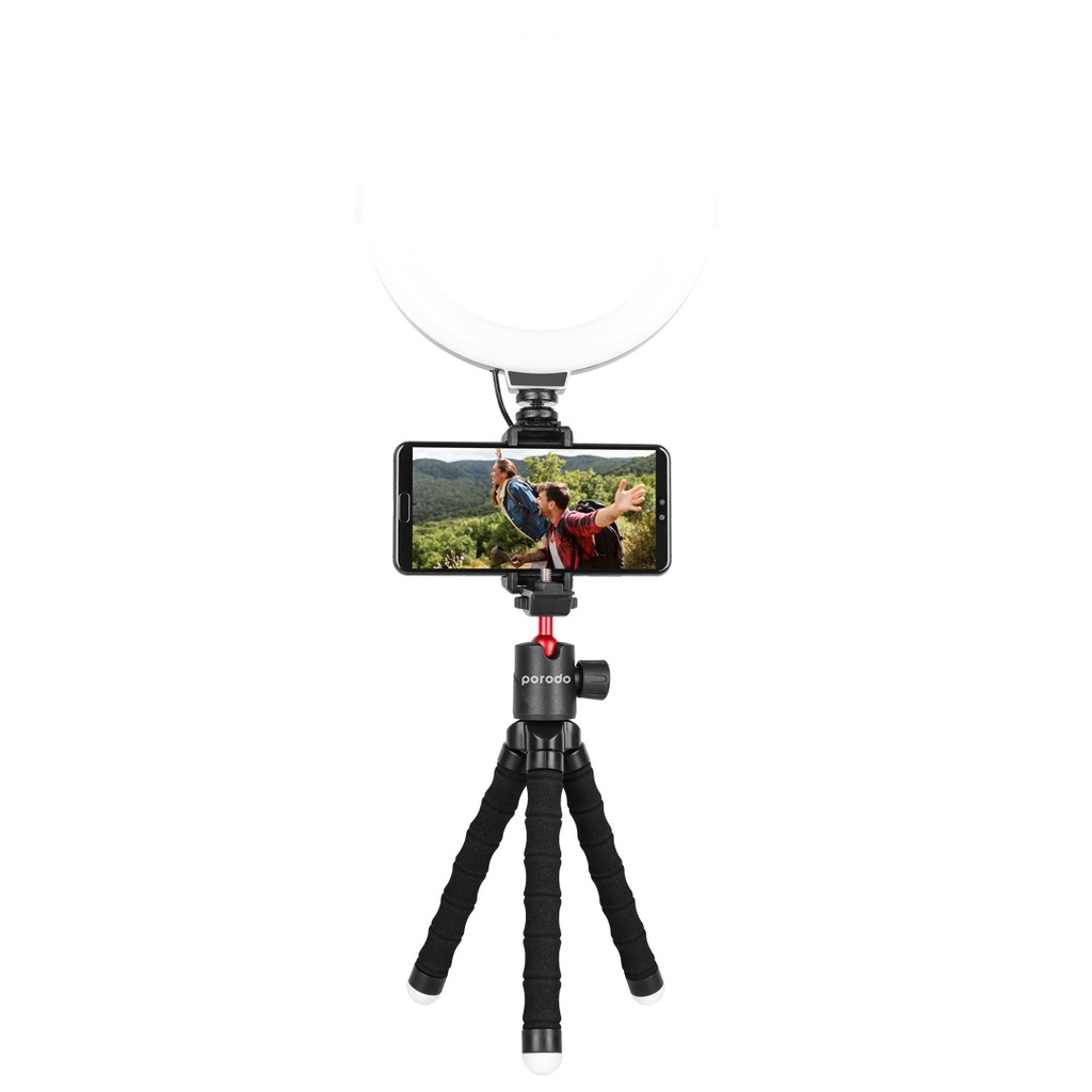 Porodo Flexible Foldable and Extendable Tripod with Phone Holder - Black