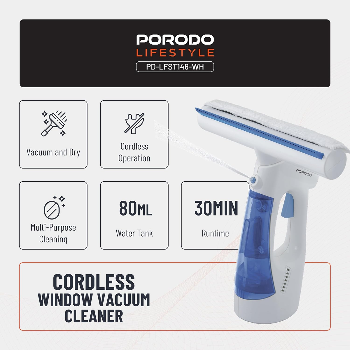 Porodo Lifestyle 9W Window Cleaner - White