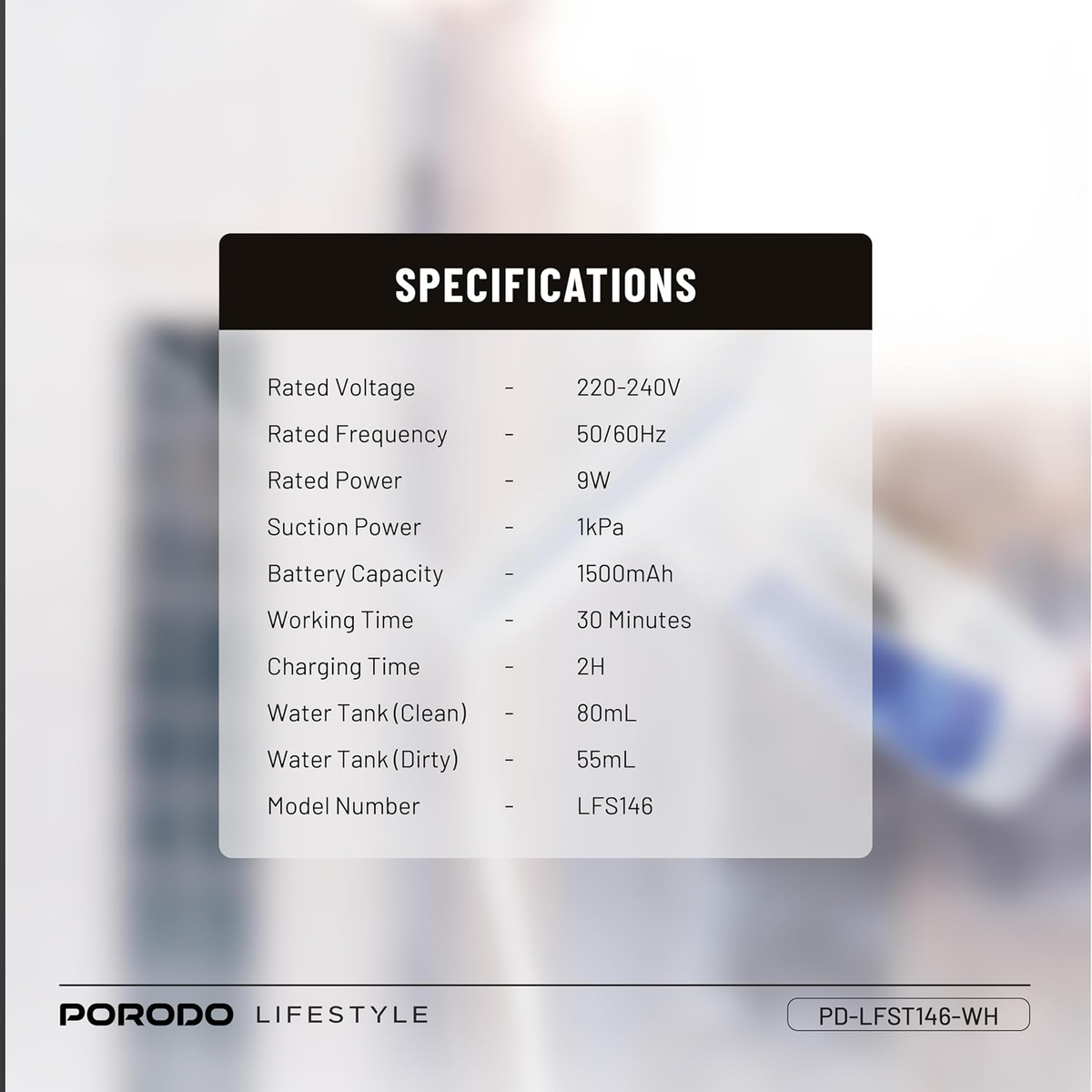 Porodo Lifestyle 9W Window Cleaner - White